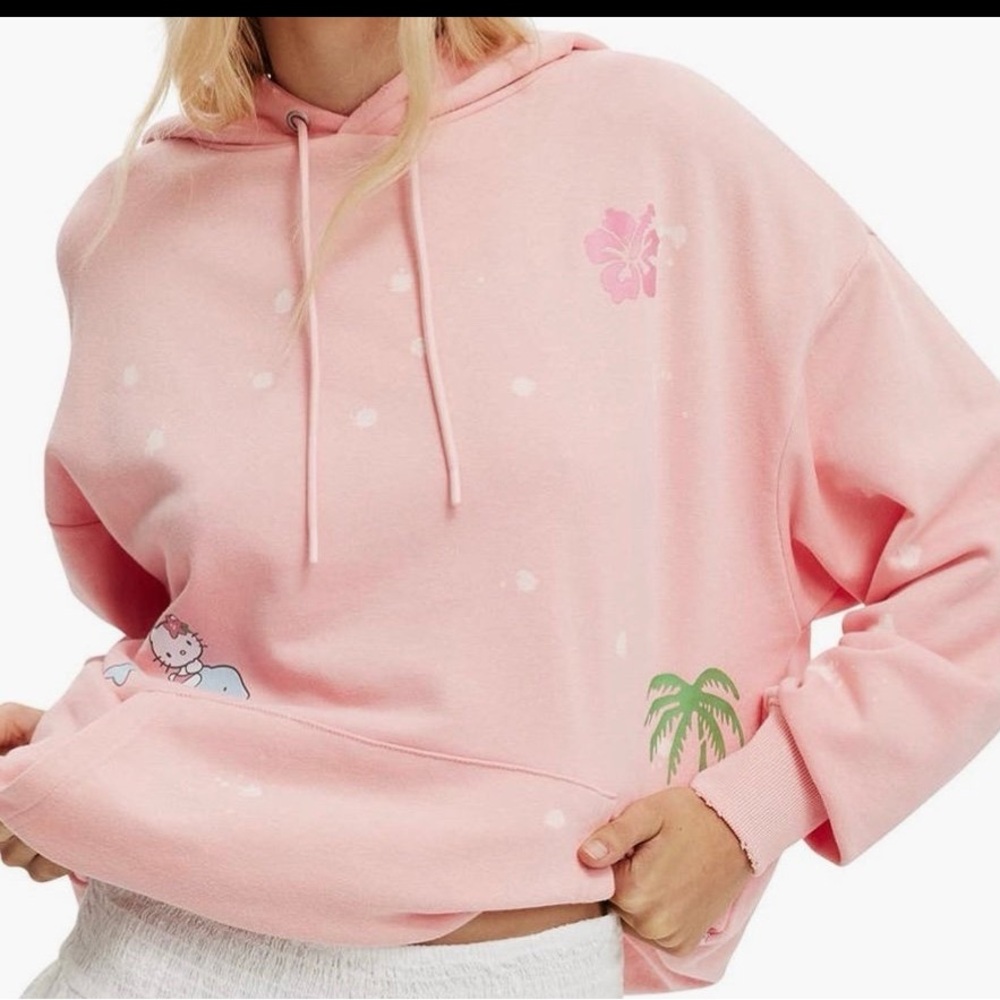 Cotton On and Hello Kitty Pink Graphic Hoodie with Tropical Accents